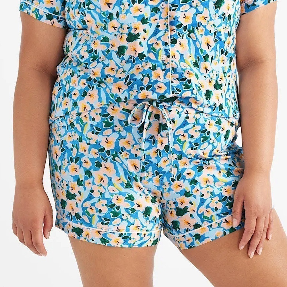 Knix Soft Confy Modal Floral Sleep Short 4.5” in Bouquet Blue XL